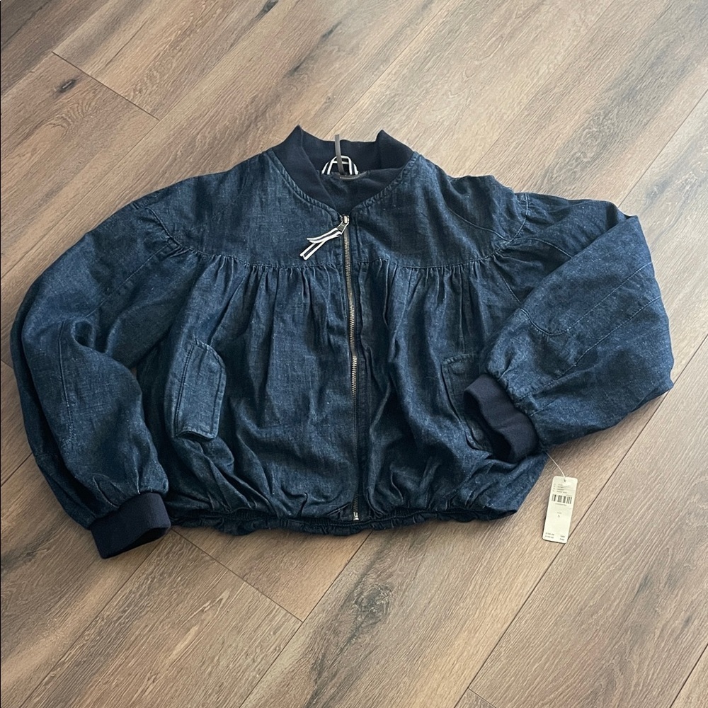 Anthropologie Bubble Denim Bomber Jacket - Picture 4 of 7
